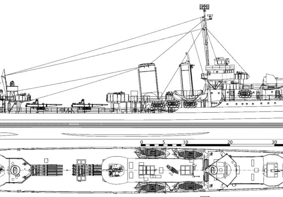 Эсминец USS DD-352 Worden 1942 [Destroyer] - чертежи, габариты, рисунки